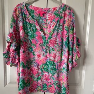 Lilly Pulitzer Floral Pink and Green Blouse